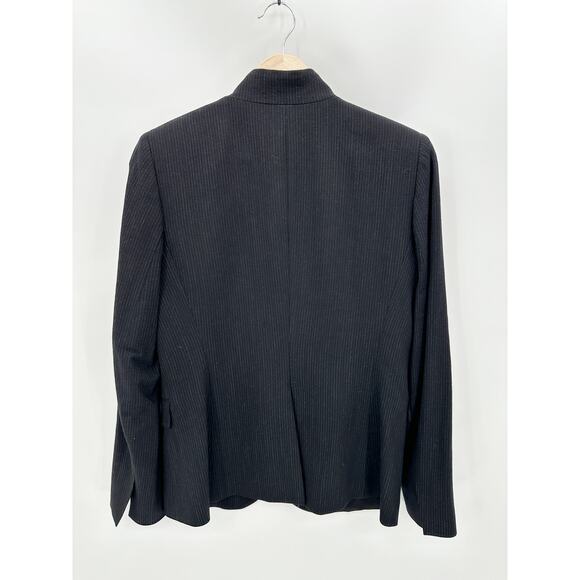 Theory Jacket Women 8 Black Pinstripe One Button Long Sleeve Wool Blend Blazer - Picture 2 of 9